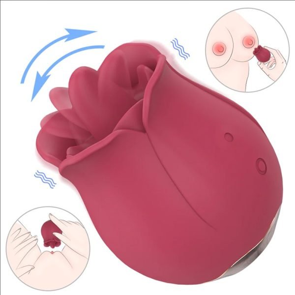 Stimulateur clitoris en forme de rose avec langue vibrante Largeur : 6 cm, Hauteur : 8 cm de couleur rose